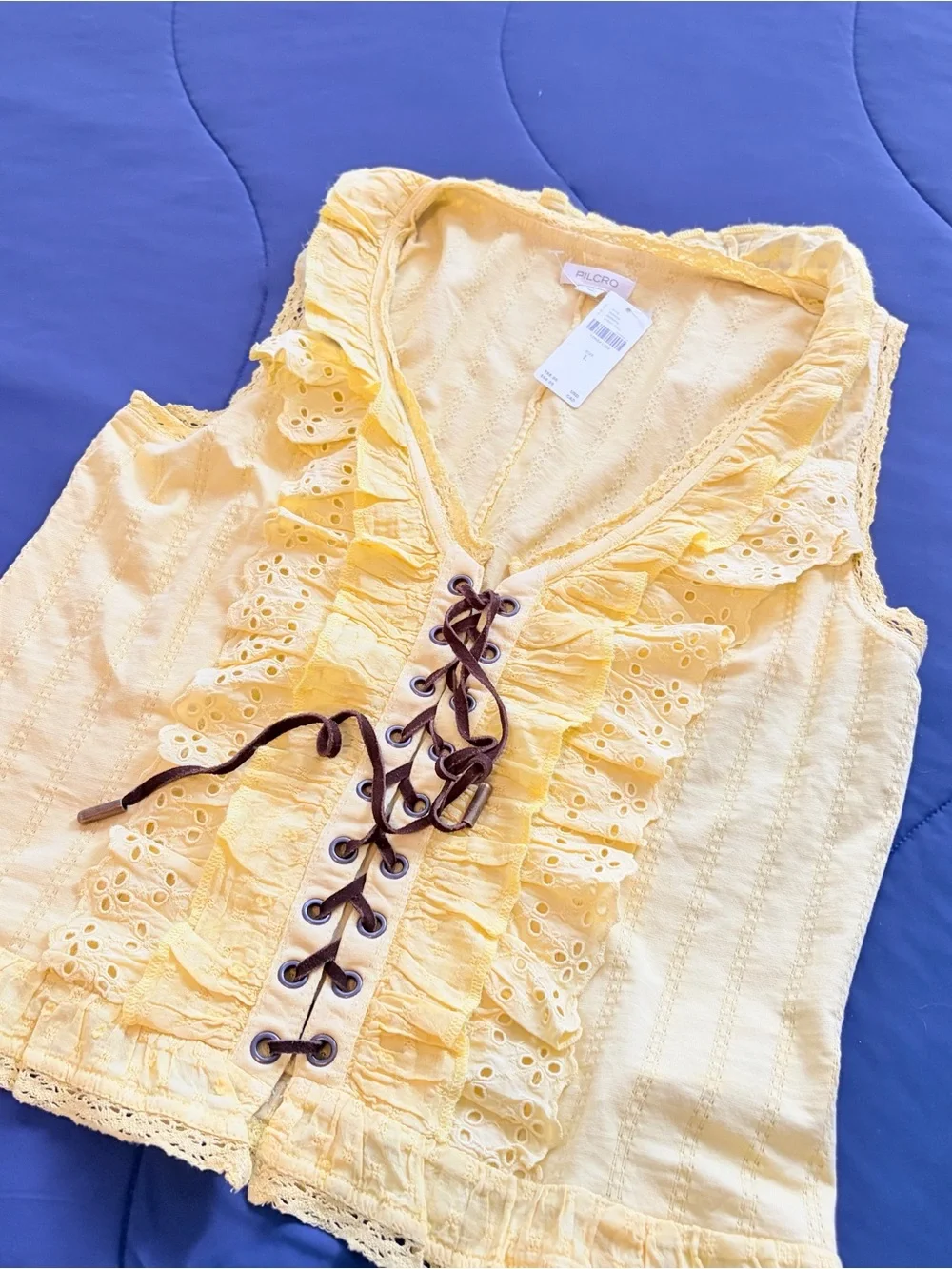 Anthropologie Pilcro Eyelet Ruffle Tank in Lemongrass - Picture 9 of 13